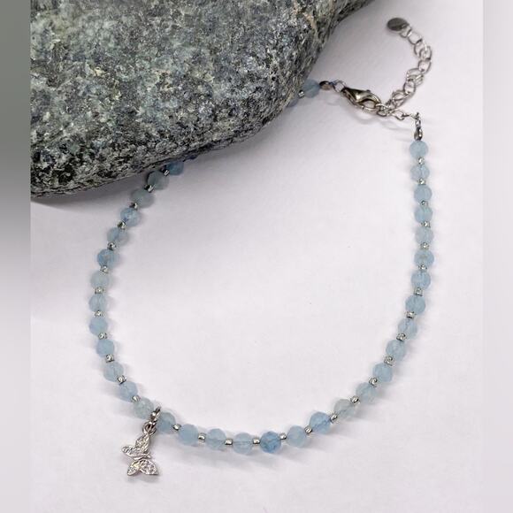 NEW Silver Butterfly & Aquamarine Layering Bracelet - Picture 5 of 10